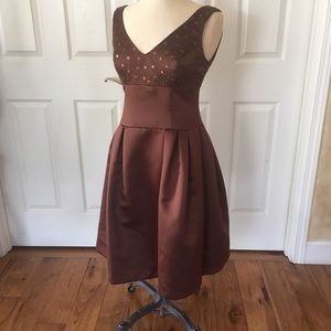 Talbots dress 6 P brown taffeta sequin beaded band